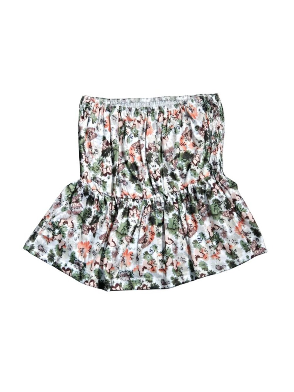 NWOT | Floral Butterfly Print Smocked Tube Top | Ruffle Hem | Size L